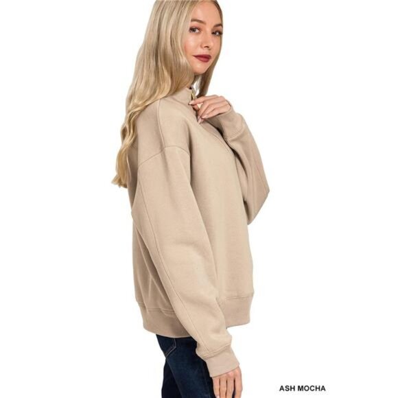 Zenana Fleece Half Zip Sweatshirt - Picture 1 of 2